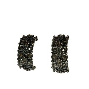 Vintage Sterling Silver Marcasite Hoop Earrings